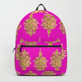 Golden Peacocks on Pink Backpack