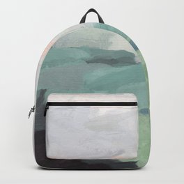 Seafoam Green Mint Black Blush Pink Abstract Nature Land Art Painting Backpack
