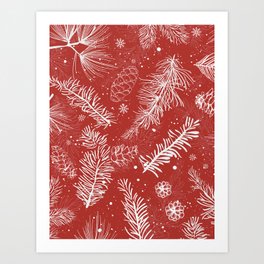 Festive Winter Twigs Art Print