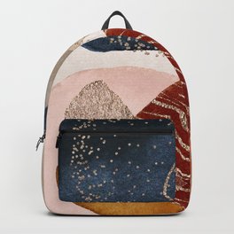 Abstract Terracotta 2, Navy Blue & Gold, Blush Pink, Art Print by Synplus Backpack