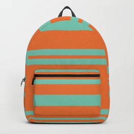Cyan and Orange Stripes Minimalist Color Block Pattern Backpack