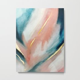 Celestial [3]: a minimal abstract mixed-media piece in Pink, Blue, and gold by Alyssa Hamilton Art Metal Print
