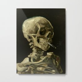 Vincent van Gogh - Skull of a Skeleton with Burning Cigarette Metal Print | Funny, Halloween, Surrealism, Skull, Satire, Vincent, Cigarette, Expressionism, Badass, Skeleton 