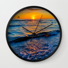 Summer Solstice Sunset on the Beach with Bird (Portrait) Wall Clock