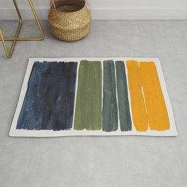 Minimalist Mid Century Color Block Color Field Rothko Navy Blue Olive Green Yellow Pattern by Ejaaz Haniff Rug