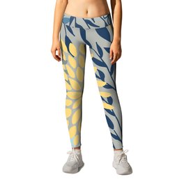 Festive, Floral Prints and Leaves, Yellow, Gray, Navy Blue, Teal Leggings