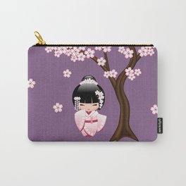 Japanese Bride Kokeshi Doll on Purple Carry-All Pouch