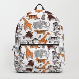 Origami safari animalier // white background orange giraffes Backpack