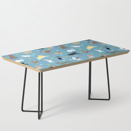 Happy Dogs with Polka Dots on Blue Background 11000 Coffee Table