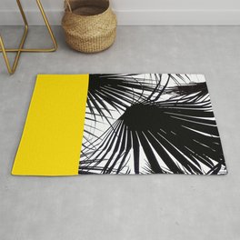 Black and White Tropical Palm Leaves on Sunny Yellow Rug