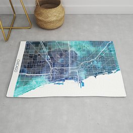 Chicago Illinois Map Navy Blue Turquoise Watercolor Rug