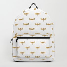 Golden Dragonfly Repeat Gold Metallic Foil on White Backpack