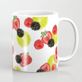 Lime Raspberry Blackberry Strawberry fruits pattern - white  Coffee Mug
