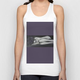 Tasteful Nude Oil paint on canvas painting, fetal position, black and white, purple, woman Tank Top