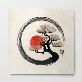 Enso Circle and Bonsai Tree on Canvas Metal Print
