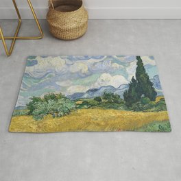 Wheat Field with Cypresses by Vincent van Gogh Farmhouse Aesthetic Blue Emerald Green Golden Yellow Rug