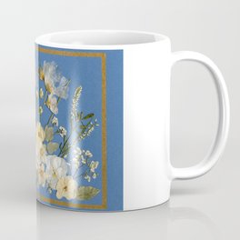 White Flowers on Blue Coffee Mug