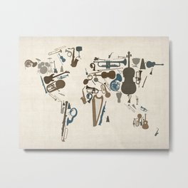 Musical Instruments Map of the World Metal Print