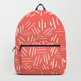Three Little Lines - White & Living Coral Pink - Pattern Backpack
