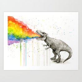 T-Rex Dinosaur Vomits Rainbow Kunstdrucke