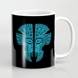 Blue and Black Aztec Twins Mask Illusion Coffee Mug