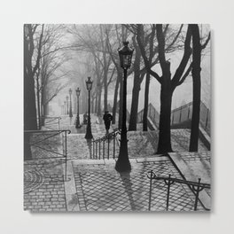 Sacre Coeur, Montmartre, Paris, France Stairs black and white photograph / black and white photography Metal Print