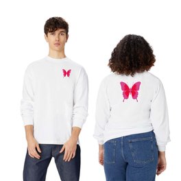 Simple Cute Pink and Red Butterfly - Preppy Aesthetic Long Sleeve T Shirt | Summer, Butterflies, Bold, Boho, Monarch, Girly, Pretty, Bright, Dorm, Colorful 