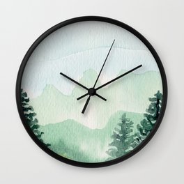 Watercolor forest mountainscape Wall Clock