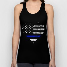 Thin Blue Line Police Officer LEO USA America Flag Heart Gift Cop Sherrif Blue Lives Matter Tank Top