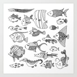 Arrangement of doodle fish Art Print