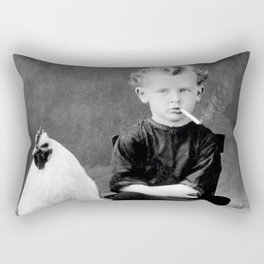 Smoking Boy with Chicken black and white photograph - photography - photographs Rectangular Pillow