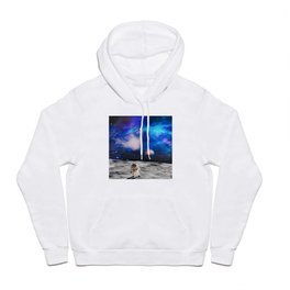 Astronaut looks up at an alien sun that illuminates the barren world he stands on.  Elements of this image furnished by NASA Hoody