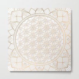 The Flower of Life Mandala Gold Pattern With Gold Shimmer Metal Print