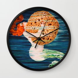 Mermaid with Sponge Vintage Poster Wall Clock