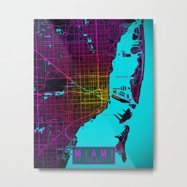 Miami City Map of Florida, USA - Neon Metal Print