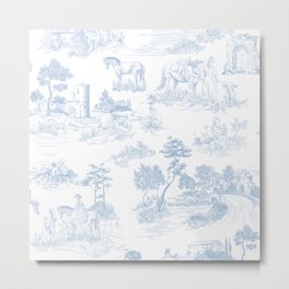 Toile de Jouy Vintage French Soft Baby Blue White Pastoral Pattern Metal Print