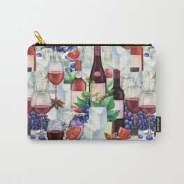 Watercolor wine glasses and bottles decorated with delicious food Carry-All Pouch