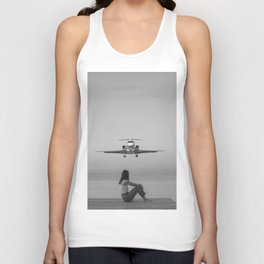 Steady As She Goes IV; aircraft coming in for an island landing black and white photography photographs photograph Tank Top