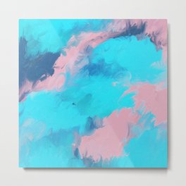 Modern abstract teal pink paint brushstrokes Metal Print
