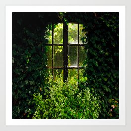 Green idyllic overgrown cottage garden window Kunstdrucke