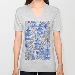 Party Leopards in the Pagoda Forest V Neck T Shirt