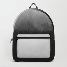 Minimalist Modern Black And white photography Landscape Misty Black Pine Forest Watercolor Effect Sp Backpack