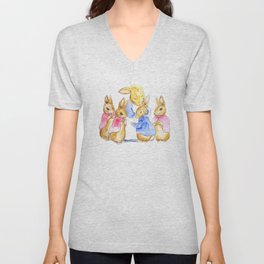 baby peter rabbit and his family watercolor V Neck T Shirt
