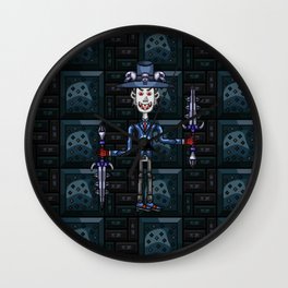 Baron Kramer Wall Clock | Digital, Daggers, Dracula, Darkfantasy, Pixelart, Scary, Fear, Ice, Blue, Grin 