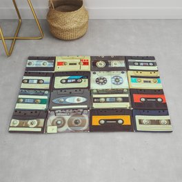 Retro classic vintage cassette tape collage Rug