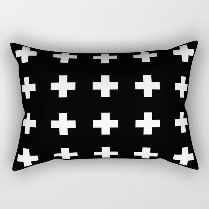 Swiss Cross Black Rectangular Pillow