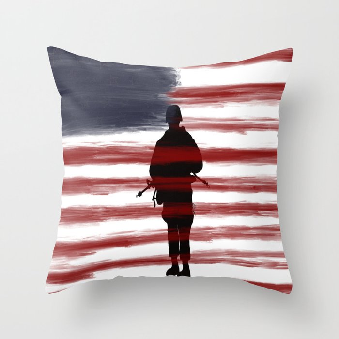 Soldier and Flag - Patriotic Throw Pillow