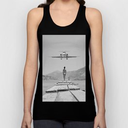 Steady As She Goes; aircraft coming in for an island landing black and white photography- photographs Tank Top