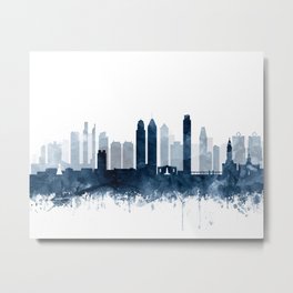 Philadelphia Skyline Navy Blue Watercolor by Zouzounio Art Metal Print