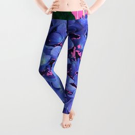 BLUE ABSTRACTED HYDRANGEA YELLOW-PINK Leggings